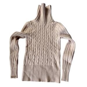 J.CREW Wool Cashmere Cable knit Turtleneck Sweater Beige Women's Small VTG